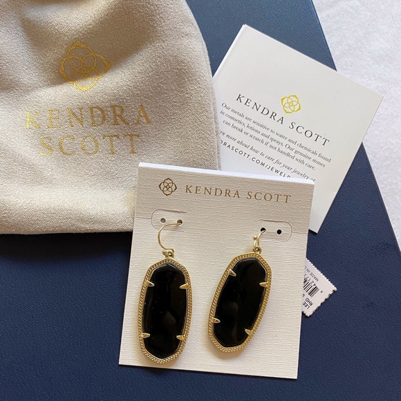 Elle Gold Drop Earrings In Black Opaque Glass - Picture 4 of 4